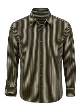 Geoffrey Beene Men's Olive & Black Stripe Button-Up Shirt Size Medium